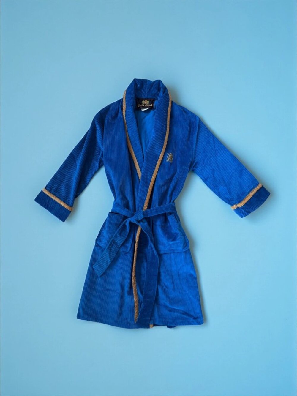 70s Gold Label Cobalt Corduroy Kids Robe Lion 7yr